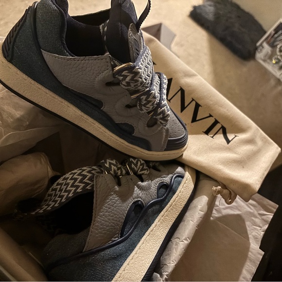 Lanvin Men's Blue and Gray Textured Sneakers